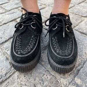 T.U.K Black Suede Platform Shoes Sz 8